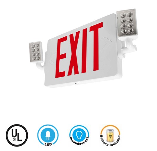 Red LED Thin Exit Light Combo 300° Adjustable Lamp Head